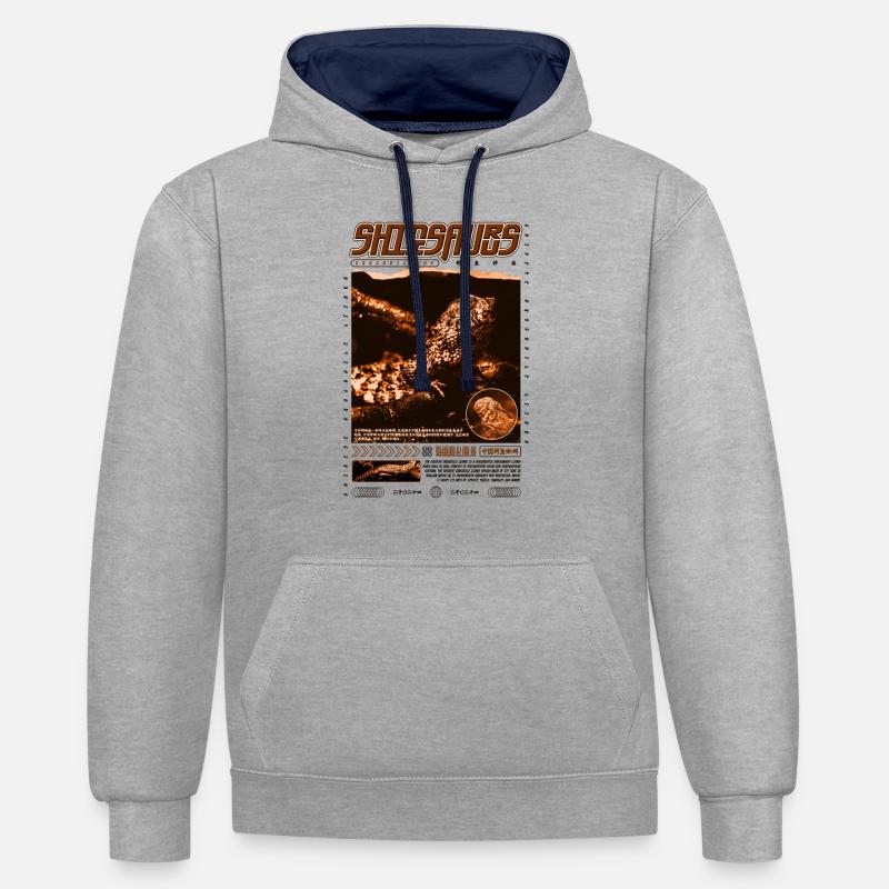 Chinesisches Krokodil Eidechse Shinisaurus Crocodilurus - Kontrast-Hoodie - Grau meliert/Navy