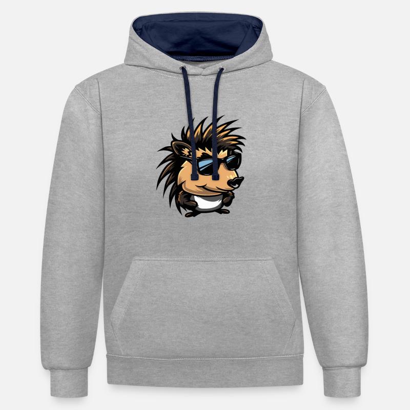 hérisson bande dessinée cool - Sweat à capuche contrasté - gris chiné/bleu marine