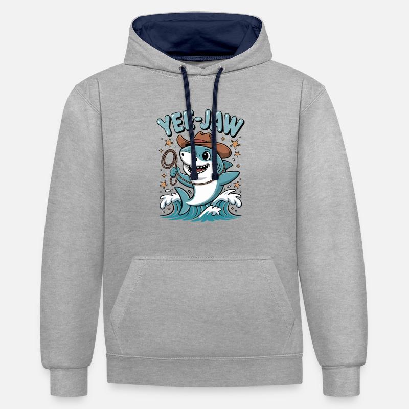 Yee Jaw Drôle de requin - Sweat à capuche contrasté - gris chiné/bleu marine