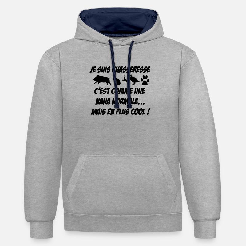 je suis chasseresse... - Sweat à capuche contrasté - gris chiné/bleu marine
