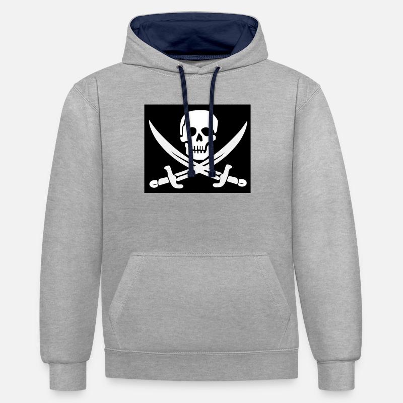 Crâne et épées Pirate Emblem - Sweat à capuche contrasté - gris chiné/bleu marine