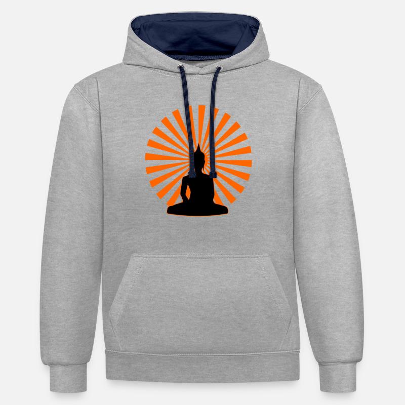 Conception de Bouddha - Sweat à capuche contrasté - gris chiné/bleu marine