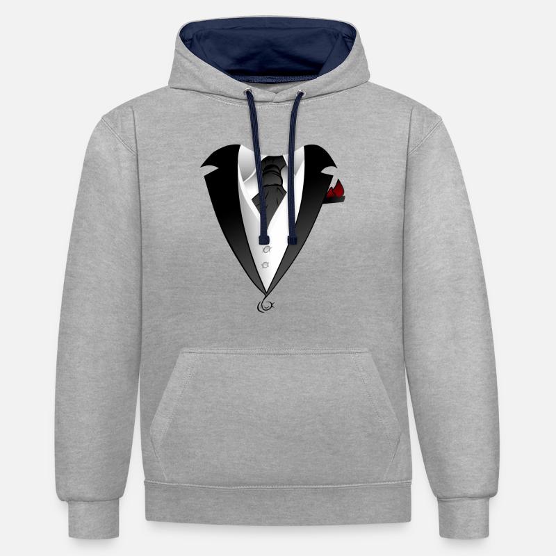 Costume avec veste cravate design - Sweat à capuche contrasté - gris chiné/bleu marine