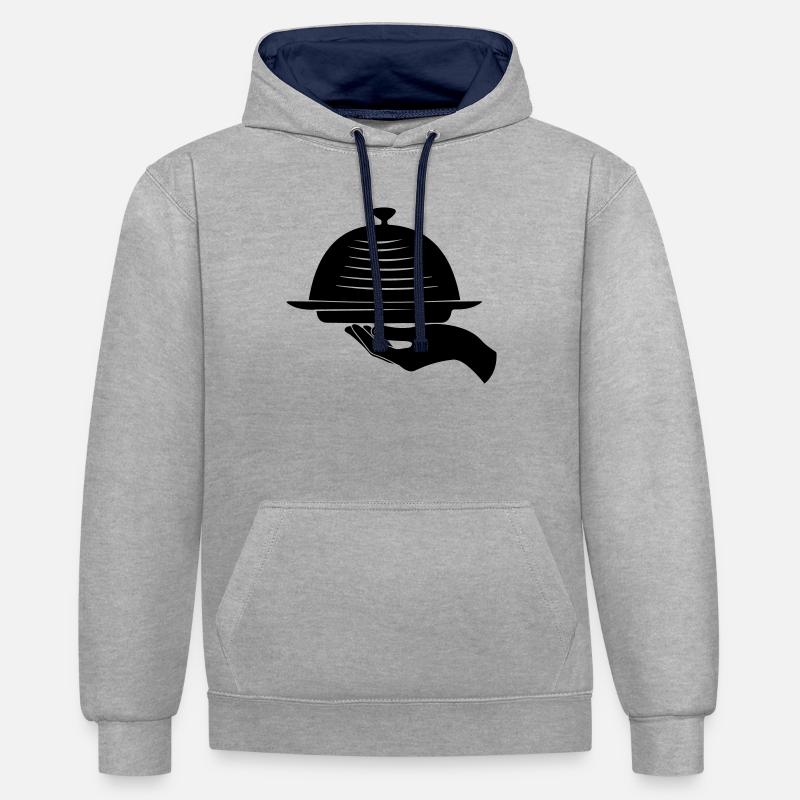Main de serveur avec repas - Sweat à capuche contrasté - gris chiné/bleu marine
