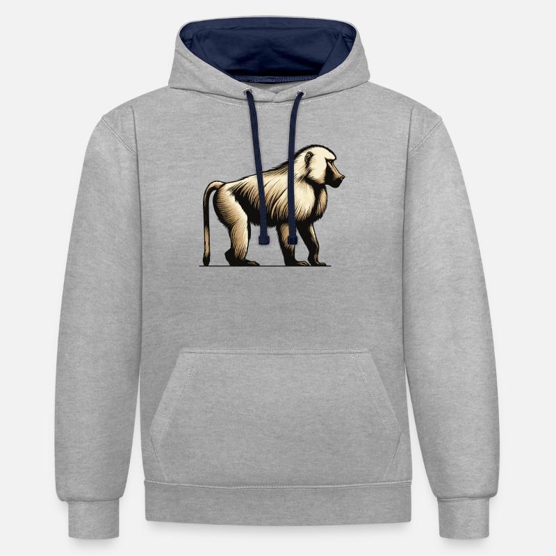Babouin - Sweat à capuche contrasté - gris chiné/bleu marine
