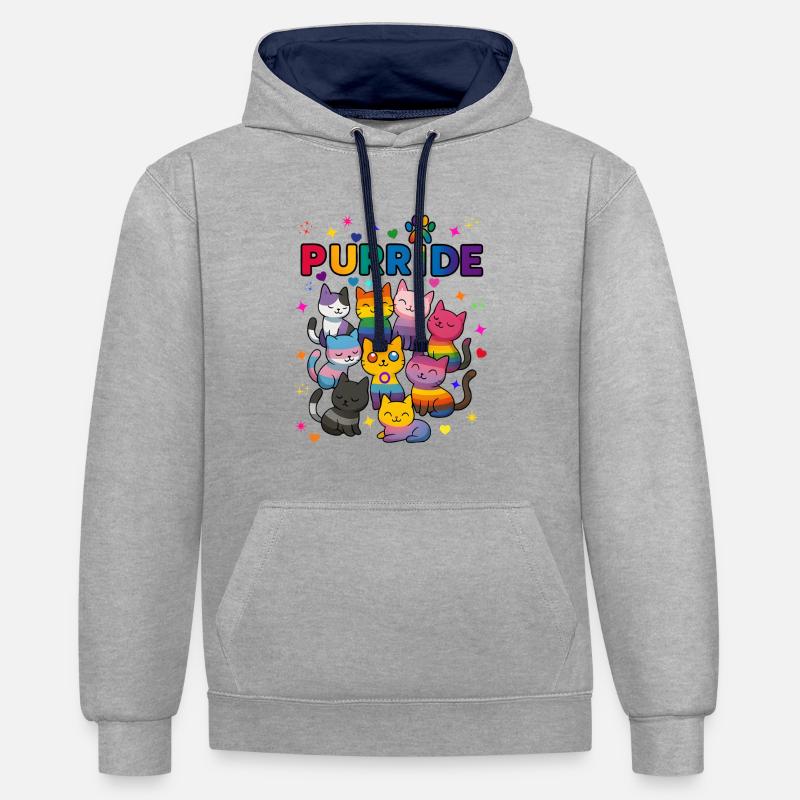 Purride Chats LGBT - Sweat à capuche contrasté - gris chiné/bleu marine
