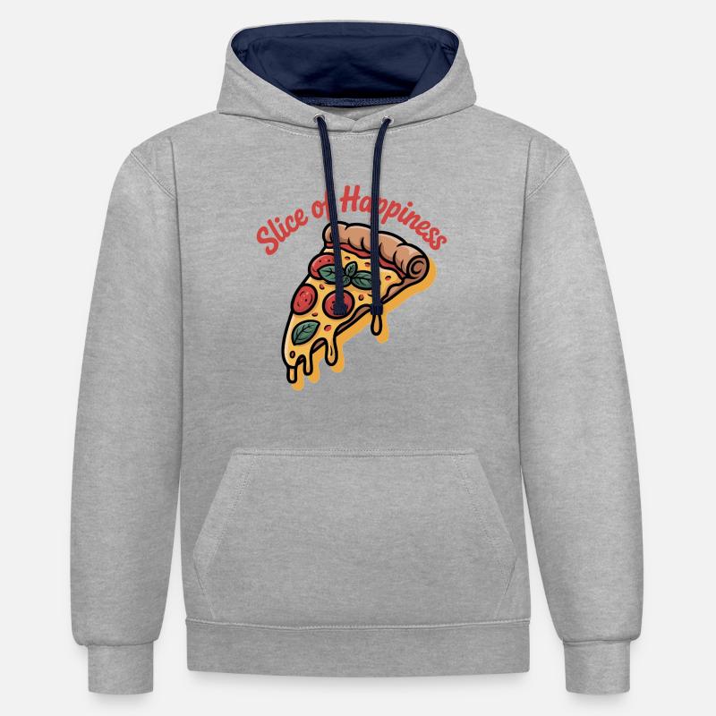 Tranche de bonheur - Pizza - Sweat à capuche contrasté - gris chiné/bleu marine