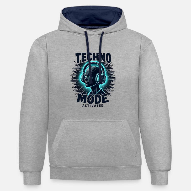 Mode Techno activé – Rave Music - Sweat à capuche contrasté - gris chiné/bleu marine