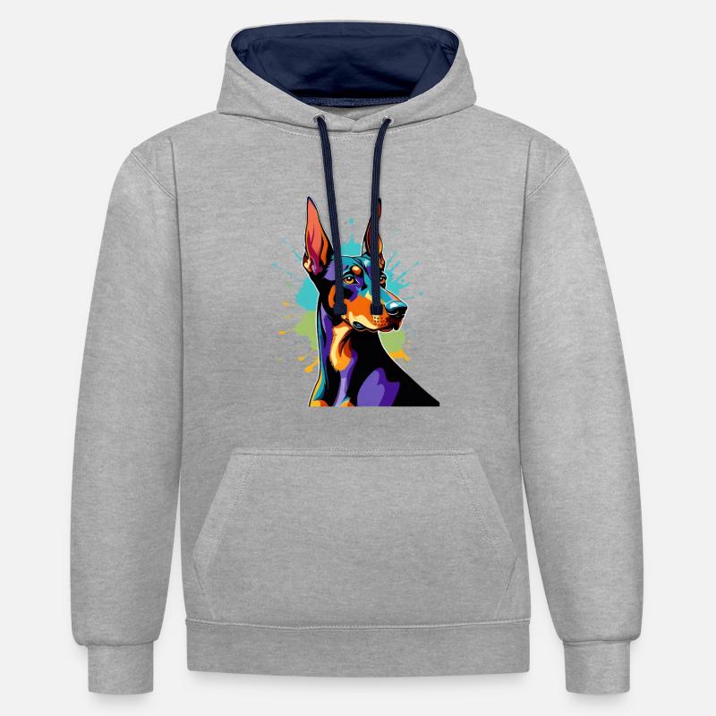 Explosion de couleurs Doberman - Sweat à capuche contrasté - gris chiné/bleu marine