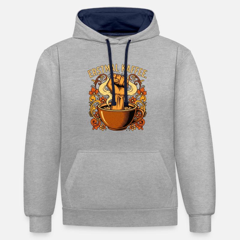 Déclaration de First Coffee Faust - Sweat à capuche contrasté - gris chiné/bleu marine