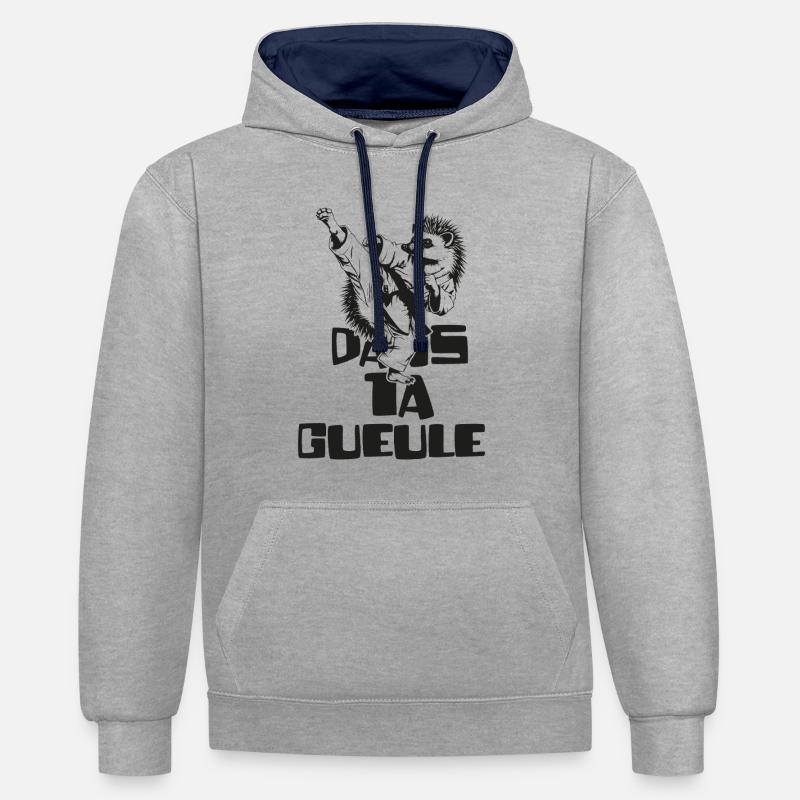 Herisson Niglo Dans ta Gueule  - Sweat à capuche contrasté - gris chiné/bleu marine