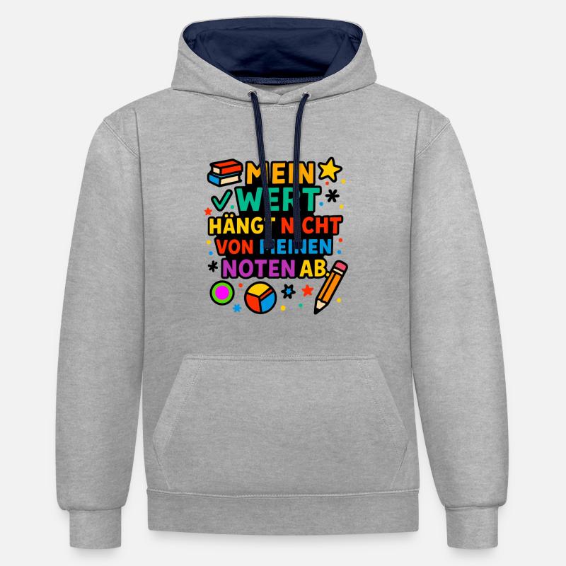 Ma valeur compte, pas mes notes - Sweat à capuche contrasté - gris chiné/bleu marine