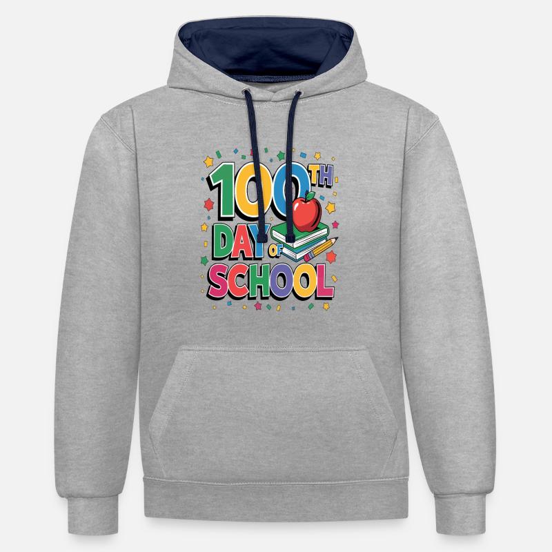 Célébration du 100e jour d’école - Sweat à capuche contrasté - gris chiné/bleu marine