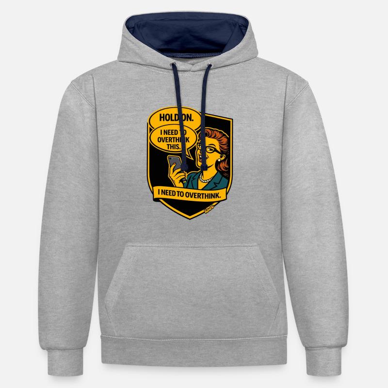 Repenser la bande dessinée rétro - Overthinker - Sweat à capuche contrasté - gris chiné/bleu marine