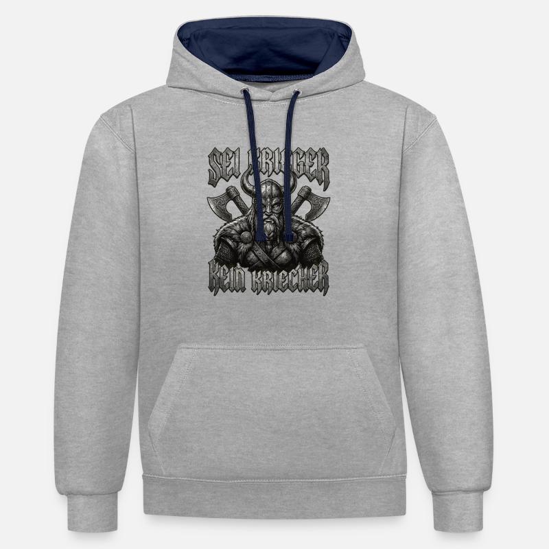 Sei Krieger kein Kriecher Wikinger Bart - Kontrast-Hoodie - Grau meliert/Navy