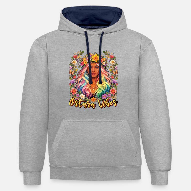 Ostara Vibes Joyeuses Pâques Ostara - Sweat à capuche contrasté - gris chiné/bleu marine