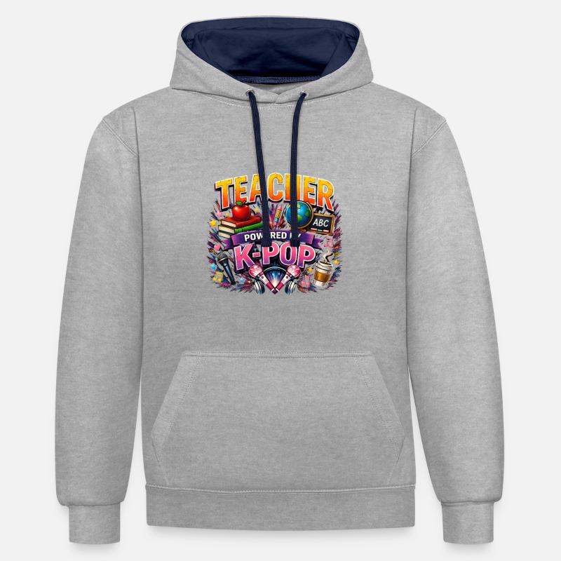 Enseignant propulsé par K Pop - Sweat à capuche contrasté - gris chiné/bleu marine
