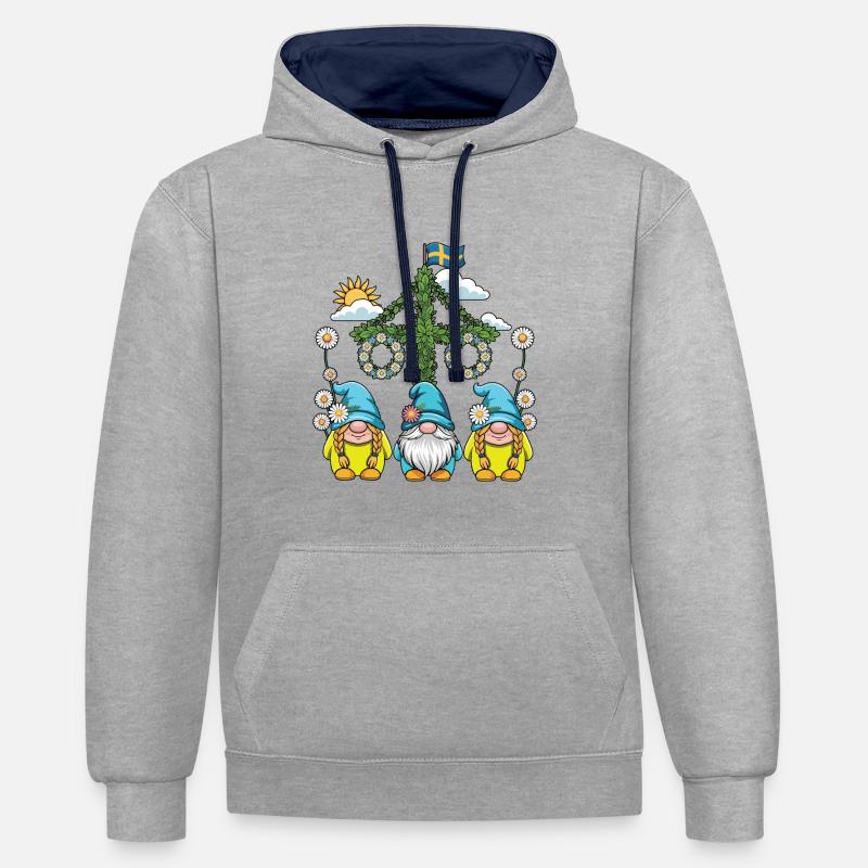 Litha Pagan Solstice d’été Midsommar - Sweat à capuche contrasté - gris chiné/bleu marine
