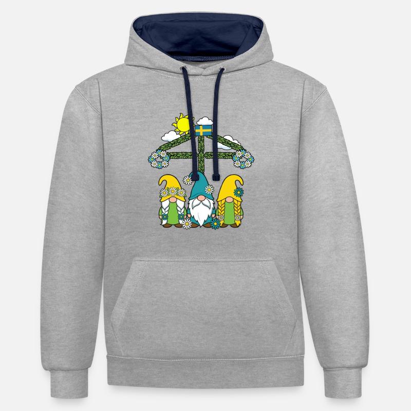 Litha Pagan Solstice d’été Midsommar - Sweat à capuche contrasté - gris chiné/bleu marine