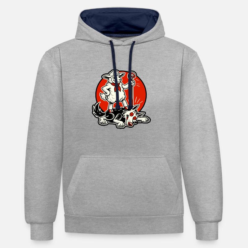 Héros mouton avec un escroc - Sweat à capuche contrasté - gris chiné/bleu marine