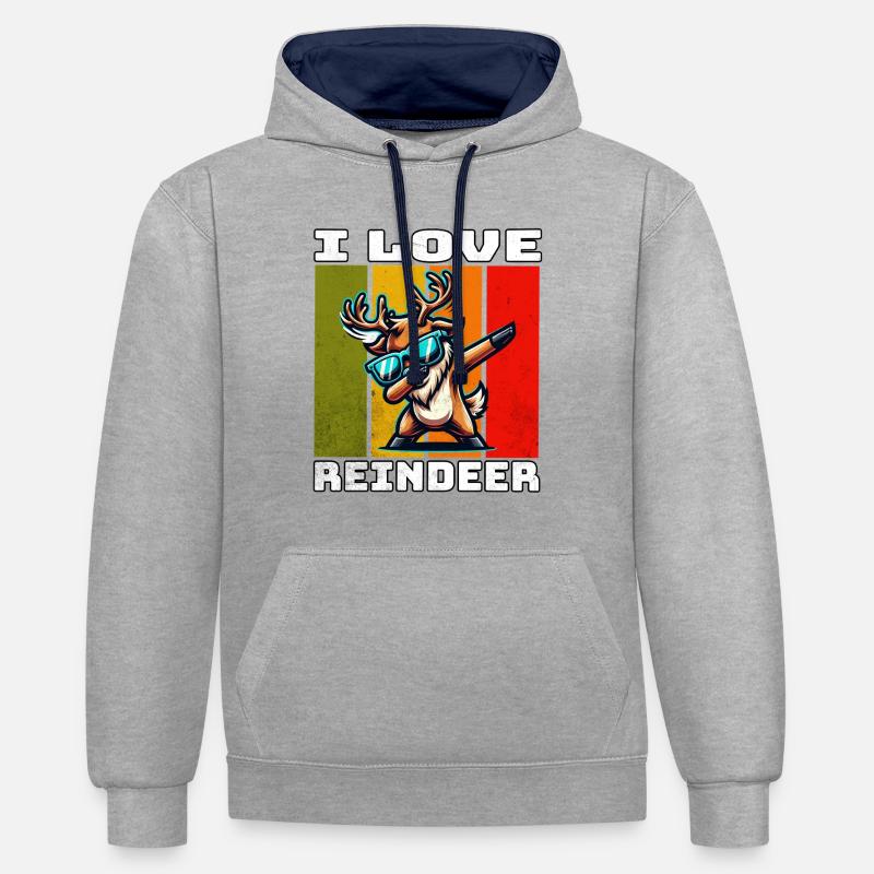 Rentier de renne - Sweat à capuche contrasté - gris chiné/bleu marine