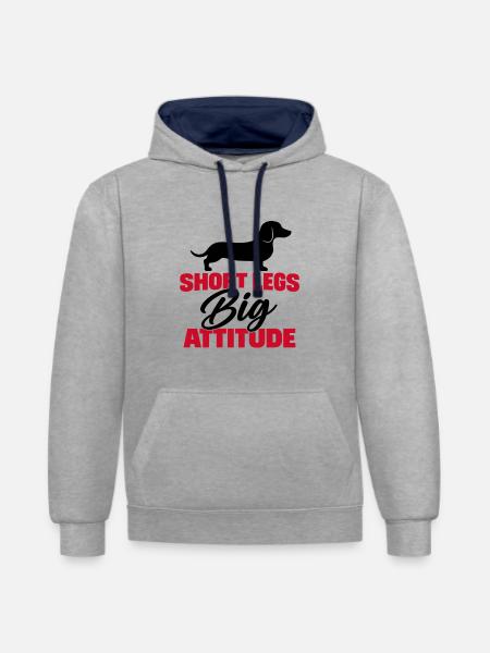 Dackel : kurze Beine, große Haltung - Kontrast-Hoodie - Grau meliert/Navy