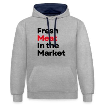 Frischfleisch auf dem Markt - Kontrast-Hoodie - Grau meliert/Navy - Vorne - Liana (172cm) & Jaron (178cm)