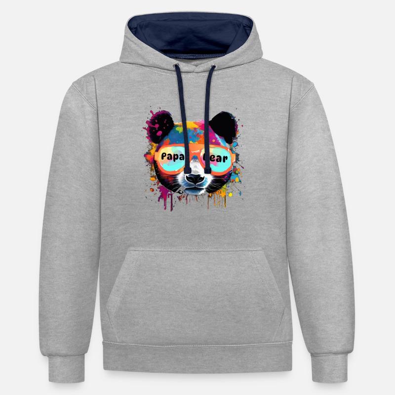 panda,panda ours,ours, graffiti,chignon - Sweat à capuche contrasté - gris chiné/bleu marine