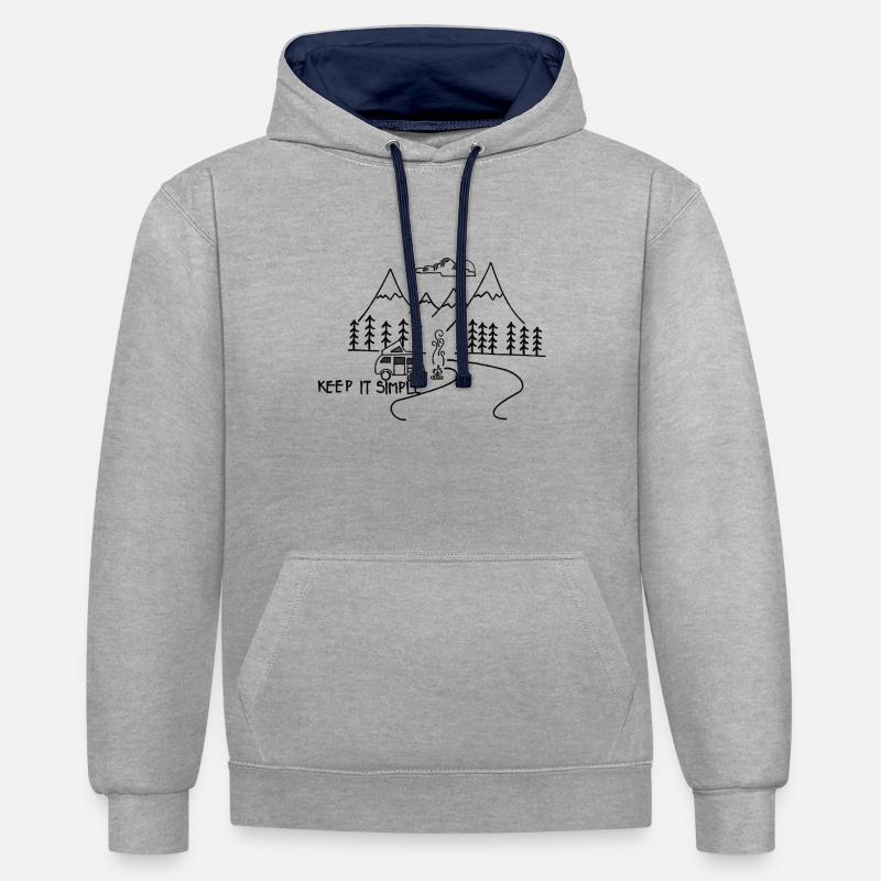 Keep it simple camping - Kontrast-Hoodie - Grau meliert/Navy
