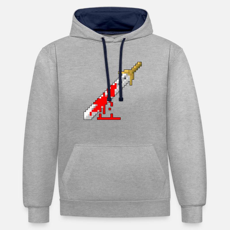 Rétro épée - sanglant - Sweat à capuche contrasté - gris chiné/bleu marine
