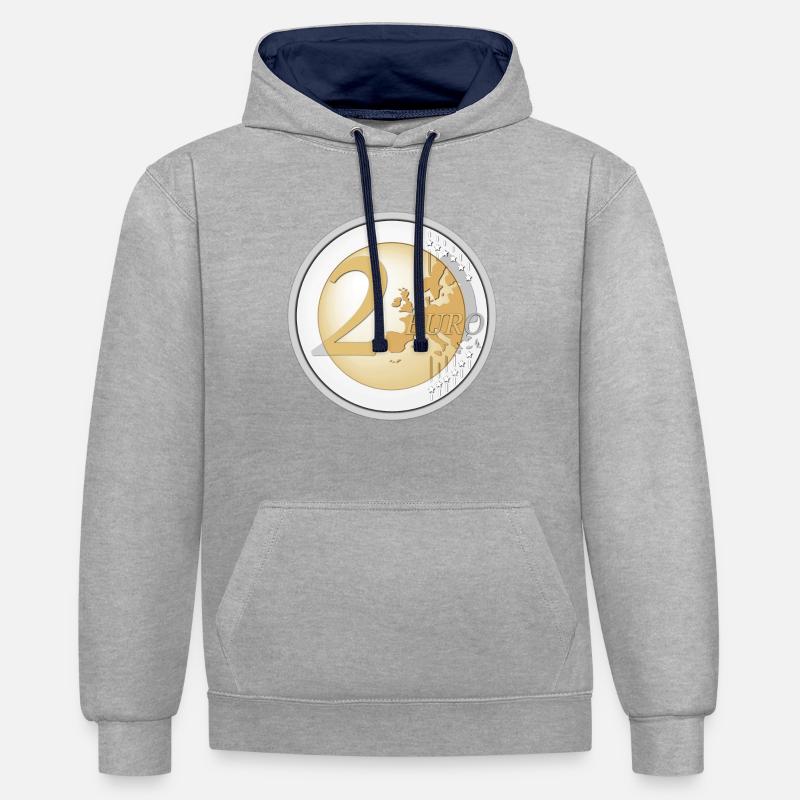 Pièce de 2 euros - Sweat à capuche contrasté - gris chiné/bleu marine