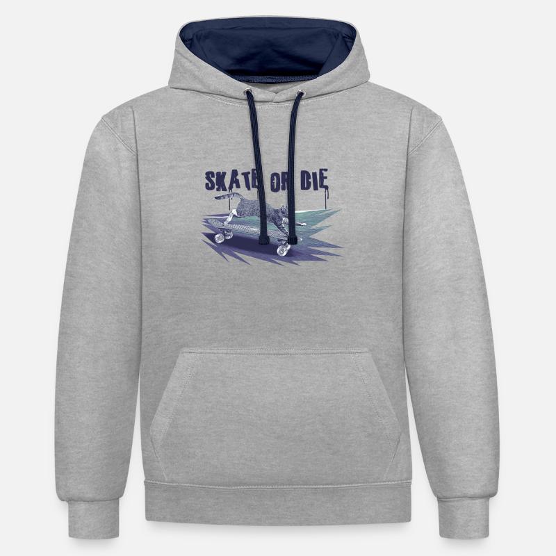 Skate oder stirb - Kontrast-Hoodie - Grau meliert/Navy