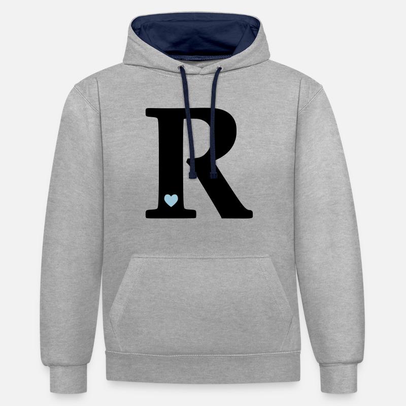 Buchstabe R Anfangsbuchstabe - Kontrast-Hoodie - Grau meliert/Navy