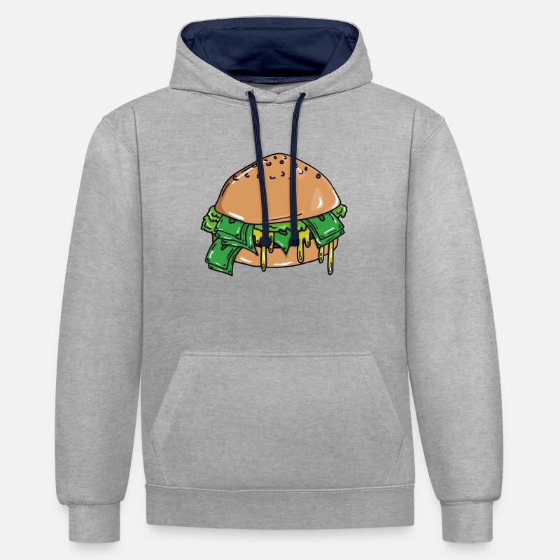 Burger d'argent Burger d'argent - Sweat à capuche contrasté - gris chiné/bleu marine