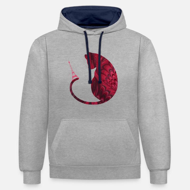 katze mit eiffelturm e 68 - Kontrast-Hoodie - Grau meliert/Navy