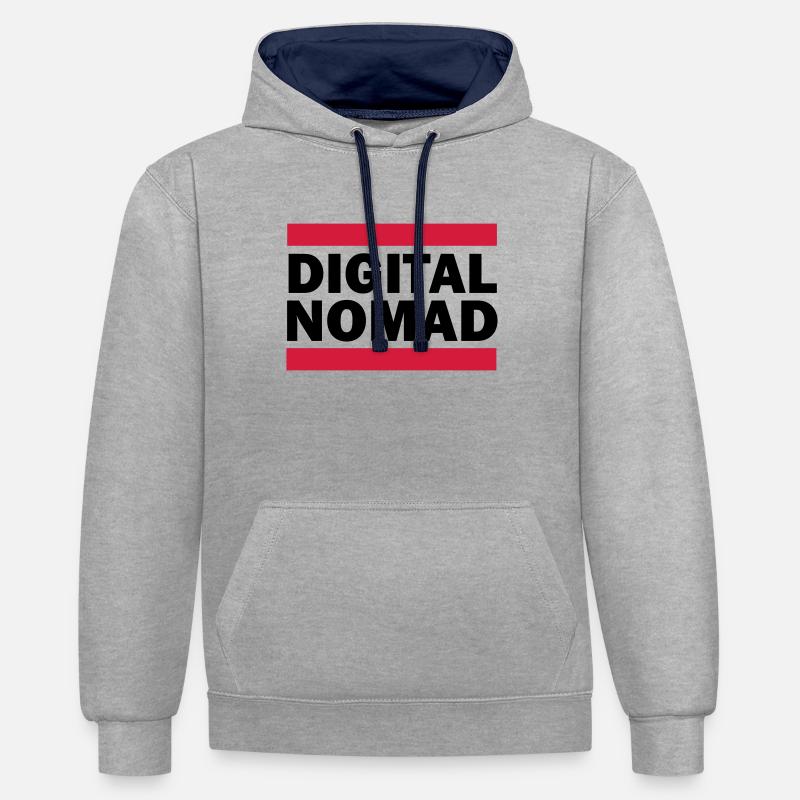 Digital Nomad - Kontrast-Hoodie - Grau meliert/Navy