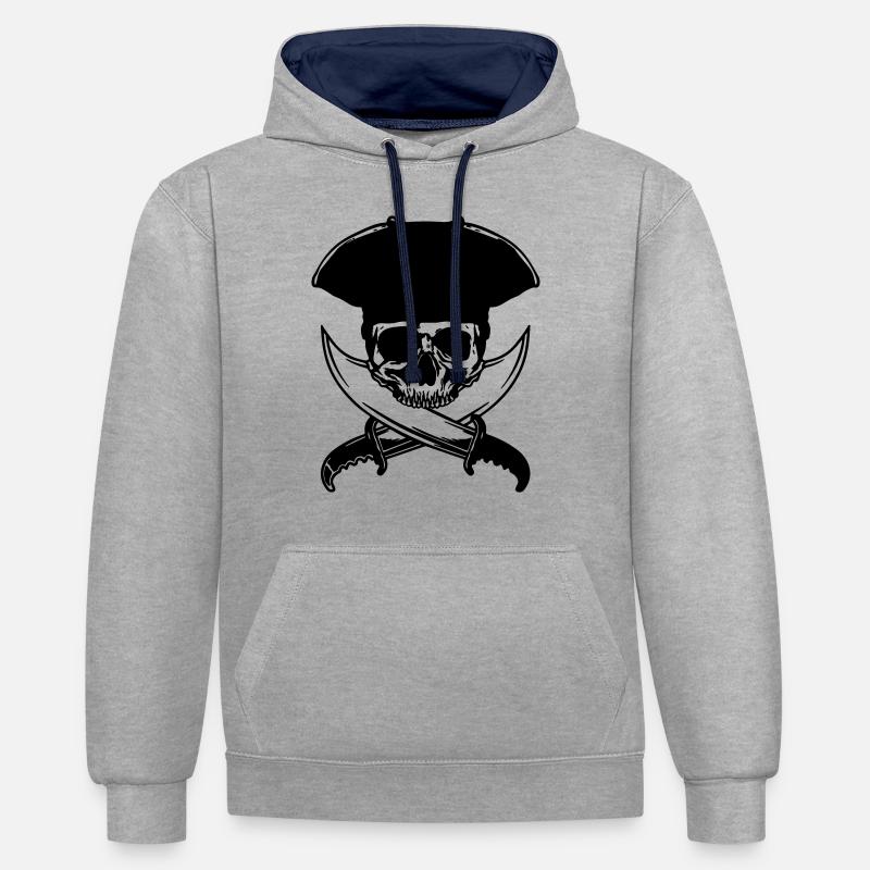 skull-pirate - Sweat à capuche contrasté - gris chiné/bleu marine