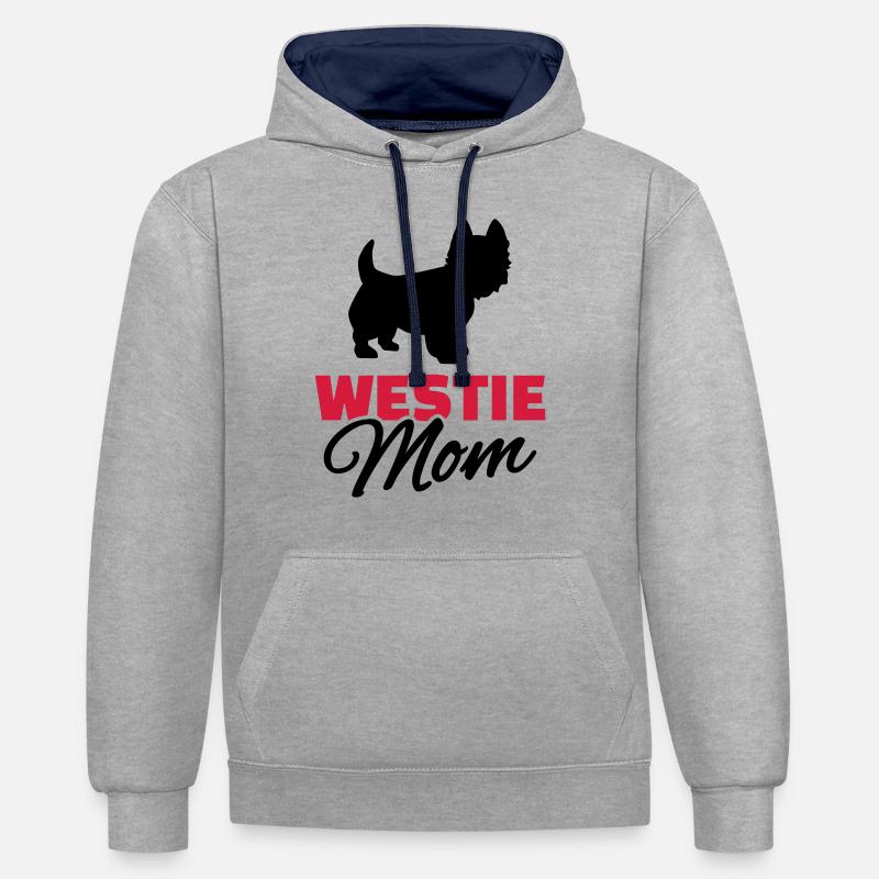 Westie Mom - Sweat à capuche contrasté - gris chiné/bleu marine