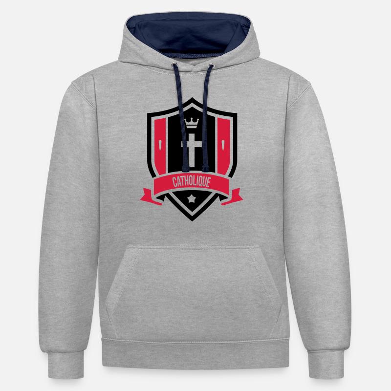 chrétien / chrétienne / catholique / religion - Sweat à capuche contrasté - gris chiné/bleu marine