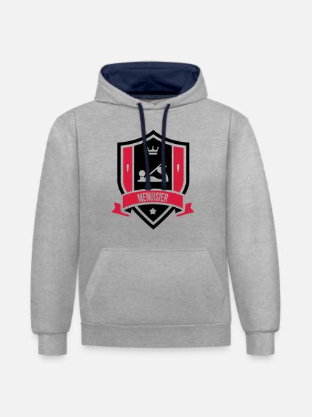 Menuisier / Menuiserie / Bois / Charpentier - Sweat à capuche contrasté - gris chiné/bleu marine