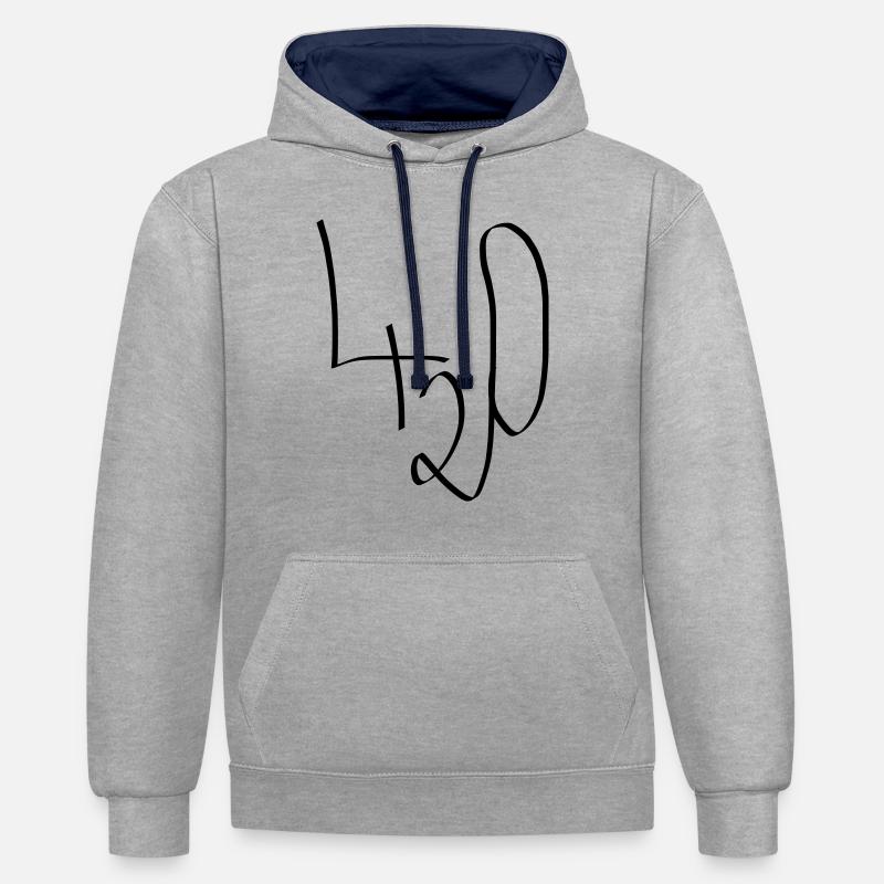 420 - Sweat à capuche contrasté - gris chiné/bleu marine