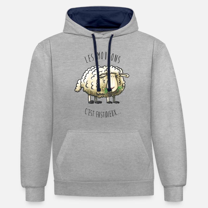 Les moutons c'est fastidieux - Sweat à capuche contrasté - gris chiné/bleu marine
