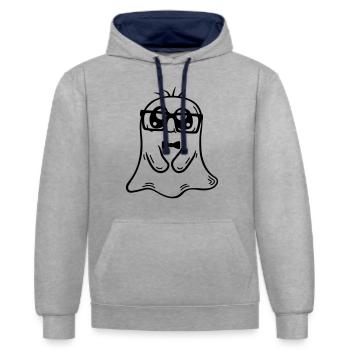 Sympathique Nerd Ghost Comic - Sweat à capuche contrasté - gris chiné/bleu marine - Devant - Liana (172cm) & Jaron (178cm)
