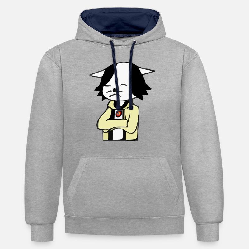 Bloo le chat grognon - Sweat à capuche contrasté - gris chiné/bleu marine