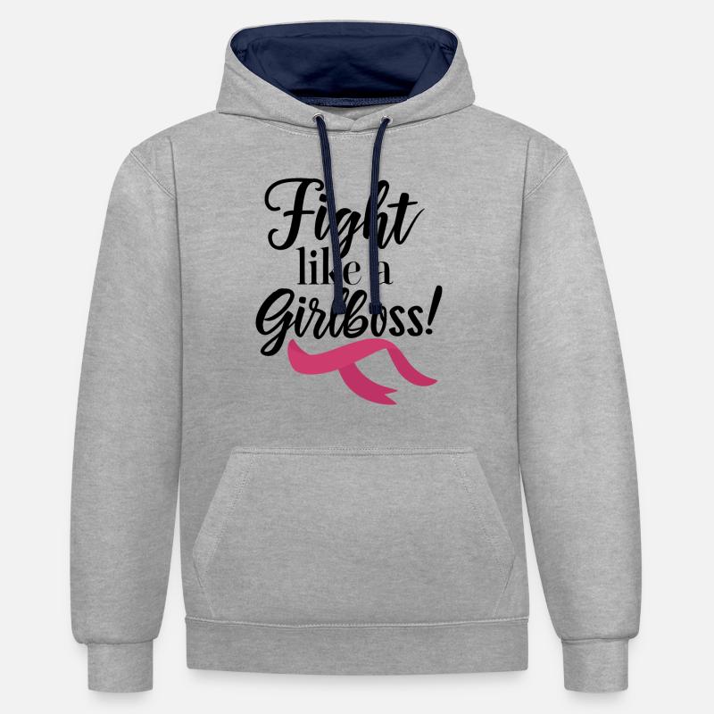 Battez-vous comme une girlboss ! - Sweat à capuche contrasté - gris chiné/bleu marine