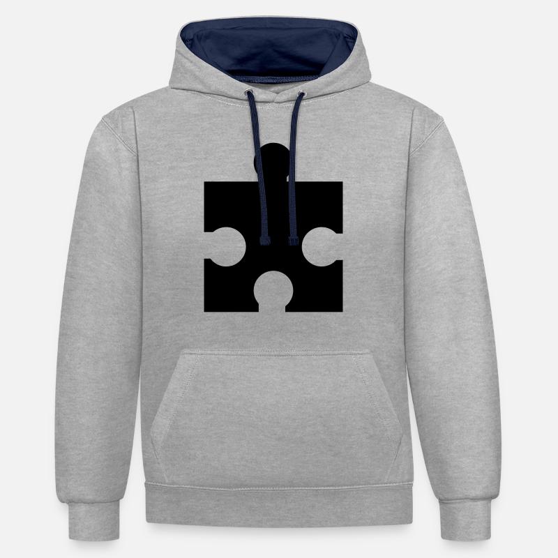 Puzzle - Sweat à capuche contrasté - gris chiné/bleu marine