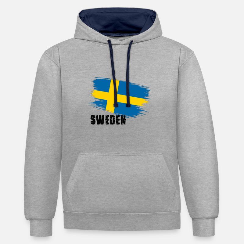 Suède1 - Sweat à capuche contrasté - gris chiné/bleu marine
