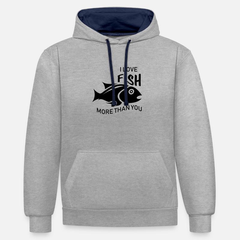 Aquarium de pêche des pêcheurs - Sweat à capuche contrasté - gris chiné/bleu marine