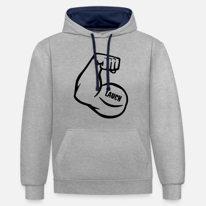 bras musculaire spirituel avec biceps - Sweat à capuche contrasté - gris chiné/bleu marine