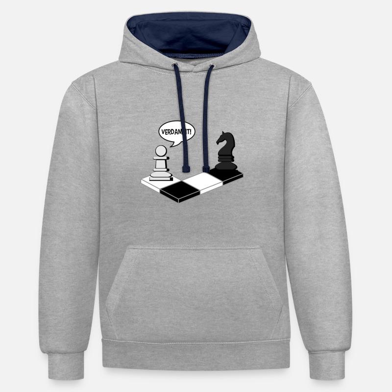Schach Geschenkidee - Kontrast-Hoodie - Grau meliert/Navy